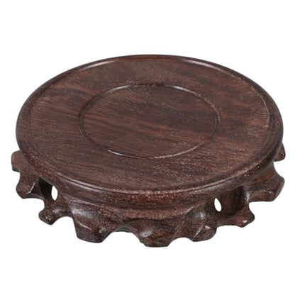 KALLORY Wooden Plant Stand Small round Planter Tray Decorative Vase Display Pedestal Blackwood Base 9.8cm Diameter 2.5cm Height for Indoor Aquarium and Bonsai