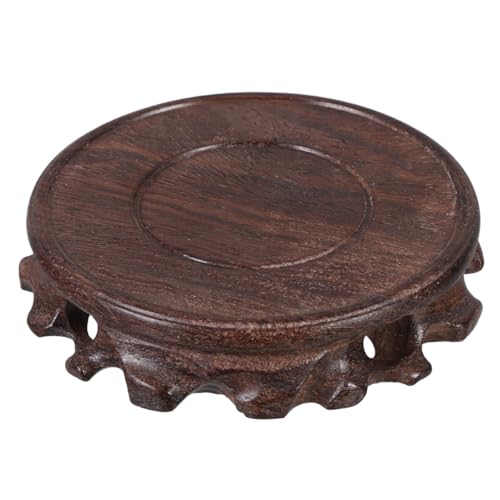 KALLORY Wooden Plant Stand Small round Planter Tray Decorative Vase Display Pedestal Blackwood Base 9.8cm Diameter 2.5cm Height for Indoor Aquarium and Bonsai