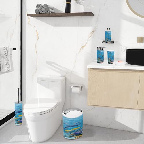 Bathroom Accessory Set 6 Piece Fish Snorkeling Sea Bahamas Underwater Hawaii Islands Aquarium Fishing Trash can, Toothbrush Holder, Toothbrush Cup, Soap Dispenser, Soap Dish, Toilet Brush Holder - color: Color1