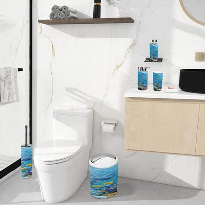 Bathroom Accessory Set 6 Piece Fish Snorkeling Sea Bahamas Underwater Hawaii Islands Aquarium Fishing Trash can, Toothbrush Holder, Toothbrush Cup, Soap Dispenser, Soap Dish, Toilet Brush Holder - color: Color1