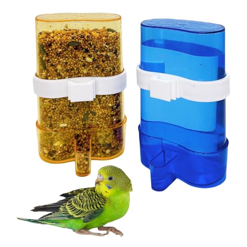 Parakeet Water Dispenser Parrot Water Feeder Bird Seed Container for Cage Cockatiel Cage Accessories Automatic Feeding for Budgies Finch Small Birds 2pcs - color: Coloured, size: 2Pcs