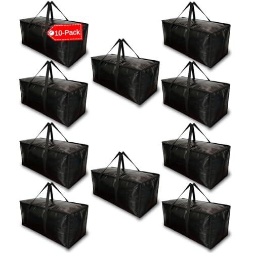 10 - Pack Heavy Duty Large Moving Bag with Strong Zipper and Comfortable Handles Durable & Sturdy Large Storage Bags Totes Bins Packing Moving Boxes College Supplies for Packing - size: 10 Pack