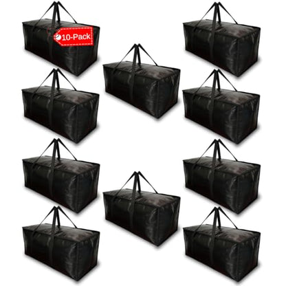 10 - Pack Heavy Duty Large Moving Bag with Strong Zipper and Comfortable Handles Durable & Sturdy Large Storage Bags Totes Bins Packing Moving Boxes College Supplies for Packing - size: 10 Pack