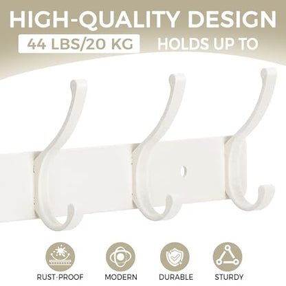 Wall Mount Coat Rack 1 Pack, White Coat Hooks Hanger with 6 Double Hooks - color: White, size: 1 Pack(6 hooks)