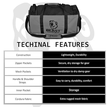 Gym Duffle Bag, Gray/Black | Workout, Boxing, MMA, Sports Bag, Shoes Compartment, Adjustable Shoulder Strap, For Men and Women - color: Gray/Black