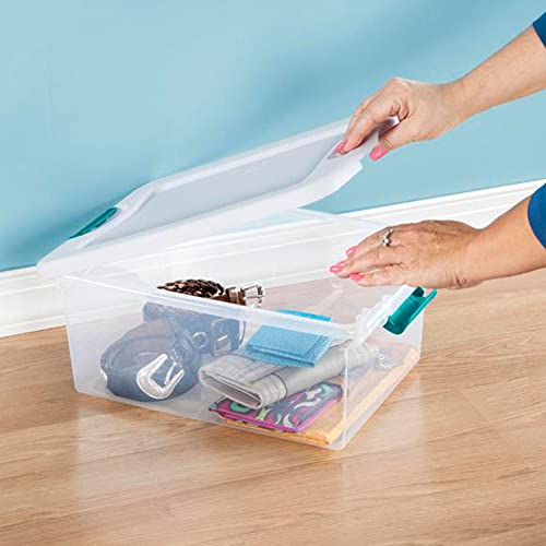 Sterilite+14948012+15+Quart+White%2fClear+Plastic+Storage+Box+With+Blue+Aquarium+Latches