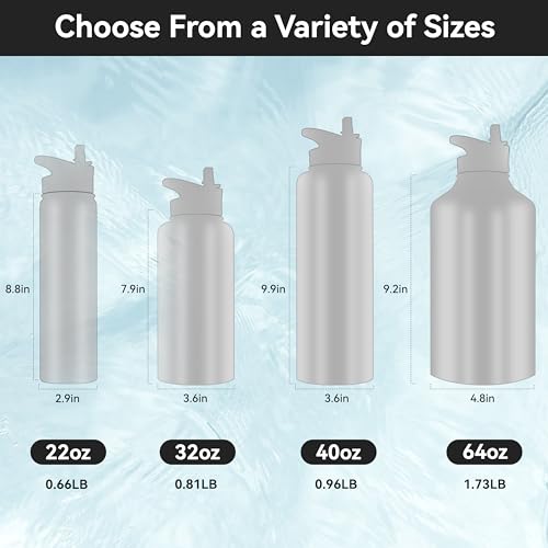HASLE OUTFITTERS Insulated Water Bottle 22 oz Double Wall Stainless Steel Water Bottle Wide Mouth with Straw Lid & Spout Lid Keeps Cold or Hot(Blue,4) - color: Blue, size: 22oz- 4 Pack