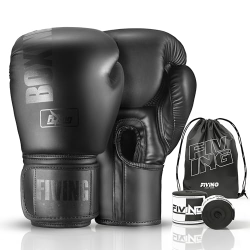 Boxing Gloves with Hand Wraps - color: Black, size: 10oz