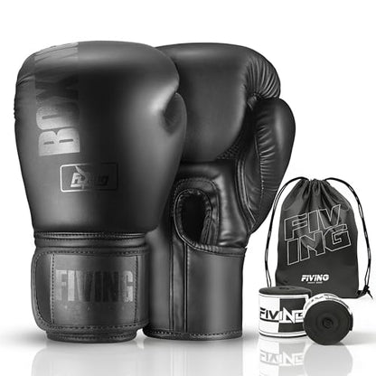 Boxing Gloves with Hand Wraps - color: Black, size: 10oz