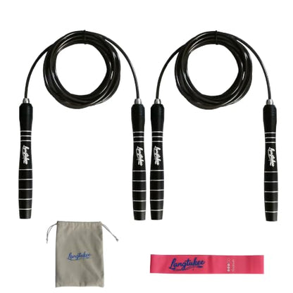 LANGETUKEE Speed Jump Rope - Professional Aluminum Alloy Skipping Rope with 360° Bearings - Adjustable 4mm Steel Cable for Double Unders, Boxing, MMA, HIIT & Cardio Training - Anti-Slip Grip - color: Double-black