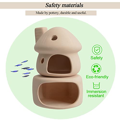 Aquarium Decor Ceramic Mushroom House with Cave Set Ornament Fish Tank Landscape Decoration for Small Shrimp for Goldfishes to Rest (Yellow)