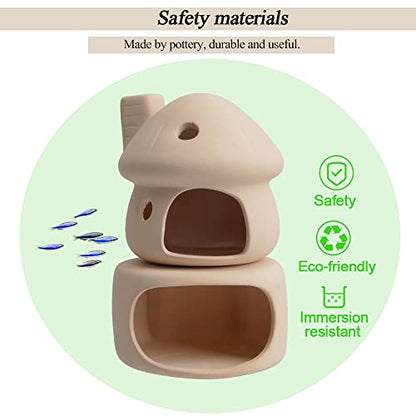 Aquarium Decor Ceramic Mushroom House with Cave Set Ornament Fish Tank Landscape Decoration for Small Shrimp for Goldfishes to Rest (Yellow)