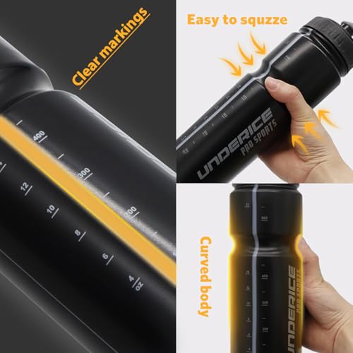 UICE Hockey Water Bottle 25.3oz 2 Pack - Leakproof Sport Water Bottles with Short/Long Nozzle Lids for Hockey/Lacrosse/Baseball/Softball/Football/Fitness,Black