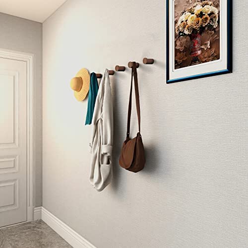 bsdonte Wood Wall Hooks 6 Pack, Natural Wooden Coat Hooks Wall Mounted, Handmade Rustic Hat Hooks Heavy Duty Entryway Wall Hangers for Hanging Towels, Clothes, Bags (Black Walnut Wood) - color: Walnut, size: 6 Pack