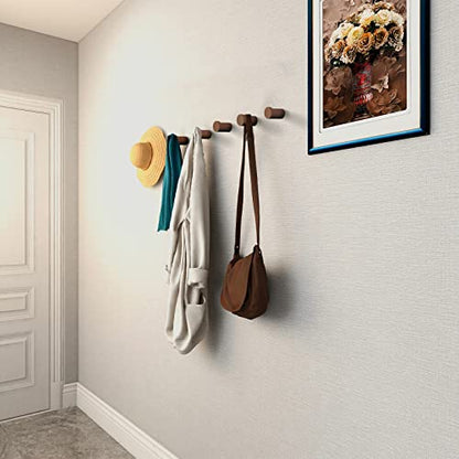 bsdonte Wood Wall Hooks 6 Pack, Natural Wooden Coat Hooks Wall Mounted, Handmade Rustic Hat Hooks Heavy Duty Entryway Wall Hangers for Hanging Towels, Clothes, Bags (Black Walnut Wood) - color: Walnut, size: 6 Pack