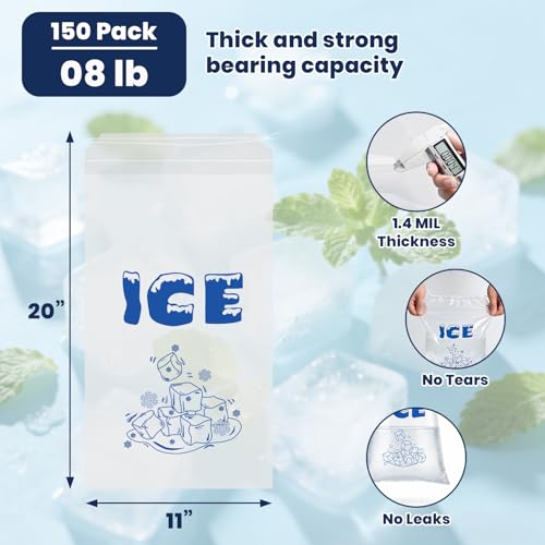 150 Pack Ice Bags 5lb with Drawstring Ice Bags for Ice Machine Thick Plastic Bags for Ice Reusable Ice Storage Bags Portable Heavy-Duty Ice Cub Bags for Freezer, 5LB - style: 5 lb