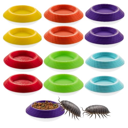 12pcs Isopods Feeder Bowls, Tiny Feeding Dish for Isopods, Springtails, Dubia Roaches, Dwarf Invertebrates – Colorful Food Dishes for Terrariums and Enclosures