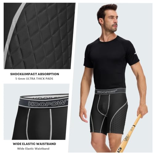 KOOPOW Men Adult Compression Padded Sliding Shorts Pants Baseball Slider - color: Black White, size: X-Large