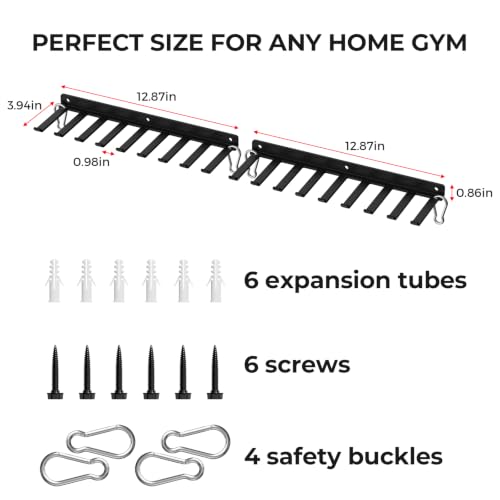 Home Gym Accessories Storage Rack Wall Mount with Heavy Duty Hooks | Home Gym Equipment Storage Rack for Resistance Bands,Cable Attachments,Lifting Belts,Jump Ropes,Chains - size: Medium 2 Pack