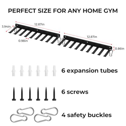 Home Gym Accessories Storage Rack Wall Mount with Heavy Duty Hooks | Home Gym Equipment Storage Rack for Resistance Bands,Cable Attachments,Lifting Belts,Jump Ropes,Chains - size: Medium 2 Pack