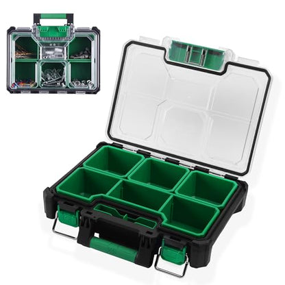 SK 13.5-Inch Small Part Organizer, Stackable Tools Box Organizer with 7 Compartments and Removable Dividers, Transparent Lid, Waterproof & Impact-Resistant Design, for Small Tools and Accessories - size: 13.5-Inch Small Part Organizer