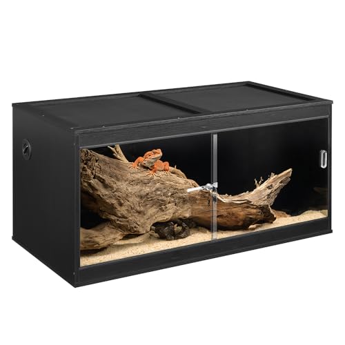 unipaws 110 Gallon Reptile Tank for Lizards, Bearded Dragon Enclosure Terrarium, Large Stackable Cage with Glass Sliding Doors and Lock and Cable Port, Black - color: Black, size: 110 Gallon Tank