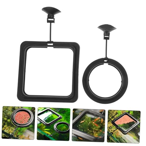 Abaodam 2pcs Aquarium Feeding Rings Floating Fish Feeder with Suction Cups for Small Tanks, Black and Square Shapes, Prevent Food Dispersion for Guppy Goldfish and Betta