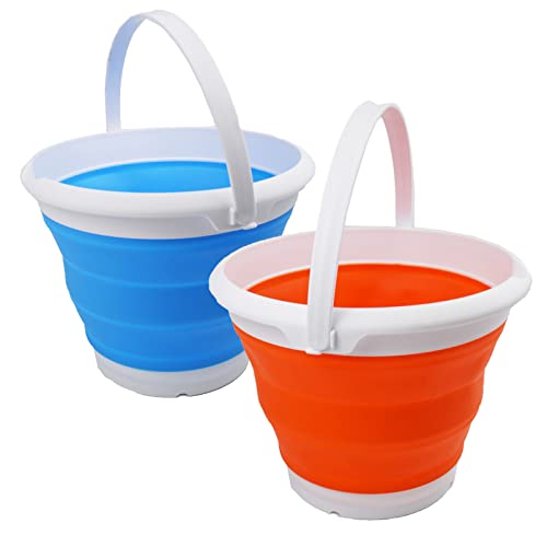 SAMMART 8.5L (2.2 Gallon) Collapsible Plastic Bucket - Foldable Round Tub - Portable Fishing Water Pail - Space Saving Outdoor Waterpot. Size 31cm Dia (Marine Blue + Carrot (Set of 2)) - color: Marine Blue + Carrot (Set of 2)