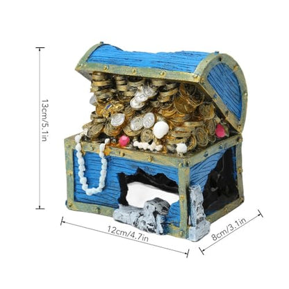 5.1 Inch Blue Resin Treasure Chest Landscape Hideaway Treasure Box Decorative Chest Fish Tank Aquarium Ornament