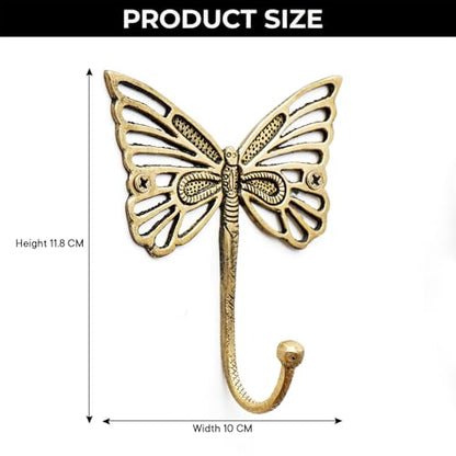 Indian Shelf Solid Brass Butterfly Wall Hooks Gold Coat Hangers Pack of 3