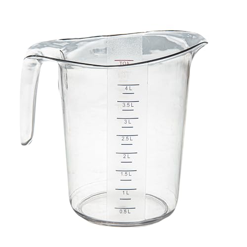 Restaurantware RW Base 4 Quart Measuring Jar 1 Durable Measuring Beaker - Metric And Imperial Units V-Shaped Spout Clear Plastic Measuring Cup Handle With Thumb-Grip Tolerates Up To 248F - color: Clear, size: 9.50" × 7.25" × 9.50"