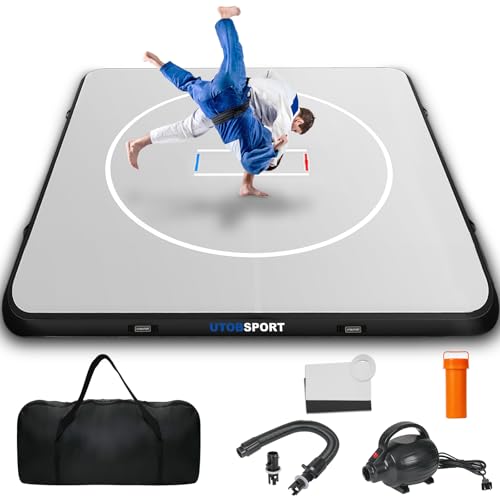 UTOBSPORT Inflatable Wrestling Mat 8FT /10FT /13FT /16.5FT x 6 inches Thick, Jiu Jitsu Mats, PVC Landing Training Mat Foldable for Home Gym BJJ, MMA, Martial Art, Boxing, Grappling and Judo - color: Grey Black, size: 8x8FTx6"Thick