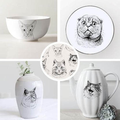 SUPERDANT 4PCS Cat Avatar Underglaze Paper Transfer Cute Kitty Transfer Papers for Clay Ceramic Porcelain Under Glaze Transfers for Pottery Enamel Decals Black Underglaze Decal Handcrafted Gifts - style: Cat Avatar