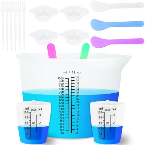 Creahaus 1000ML Large Silicone Measuring Cups for Resin, Easy to Read 36oz Silicone Mixing Bowl with 100ML Mixing Cup, Easy Clean Reusable Epoxy Resin Supplies with Stir Stick, Pipettes - color: Black, size: 1000ml+100ml kit