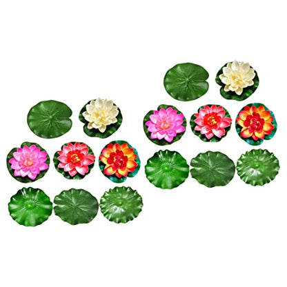 Cabilock 2sets Realistic Water Lily and Lotus Decorations for Pool and Garden Includes Artificial Lily Pads and Leaves for Stunning Aquatic Displays
