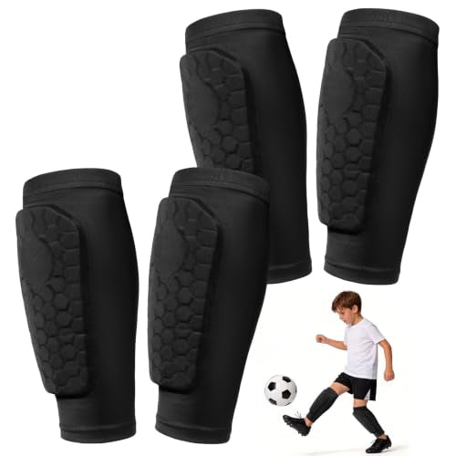 2 Pairs Soccer Shin Guards Shin Pads for Kids Youth Adult | Protective Calf Compression Sleeve with Honeycomb Pads, for Boys Girls, for Football, Ski, Baseball - color: Black+Black, size: Medium