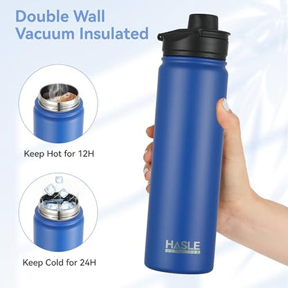 HASLE OUTFITTERS Insulated Water Bottle 22 oz Double Wall Stainless Steel Water Bottle Wide Mouth with Straw Lid & Spout Lid Keeps Cold or Hot(Royal Blue,1) - color: Royal Blue, size: 22 Ounces