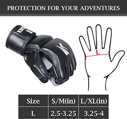 Kruzak MMA Gloves, Half-Finger Boxing Mitts with Hand Wraps - color: Black, size: Large-X-Large