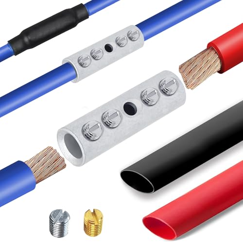 BAALA 8 Gauge Wire Butt Connectors Kit Tinned Brass, 10PCS Screw Type Quick Wire Connector Butt Terminal,Butt Splice Connectors with 10pcs 3:1 Heat Shrink Tubes - color: Tinned Brass, size: 8 Gauge