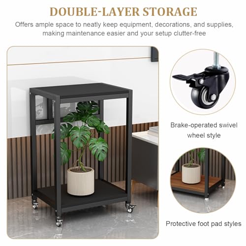Rolling Breeder Tank Stands,Double Layered Solid Wood Fish Tank Stand,Carbon Steel Frame Structure,Small Reptile Breeder Turtle Tank Terrarium Rack Table for Home Office(White/Brown,40x40cm/16x16in) - color: White/Brown, size: 40x40cm/16x16in