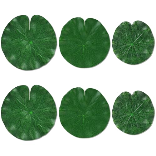 Abeillo 6Pcs Fake Lily Pads, 3 Sizes Floating Artificial Lily Pads Decorations, Realistic Pond Plants Decor for Pool Patio Aquarium Fountain