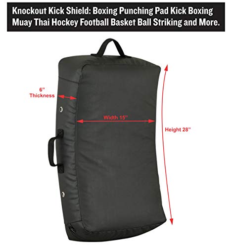 Knockout Fight Gear Kicking Shield Curved Muay Thai Strike Pad for Boxing, MMA Taekwondo Karate, Ideal for Martial Arts Suitable for Football, Basketball, Hokey, Lacrosse 28″x15″ - color: Black