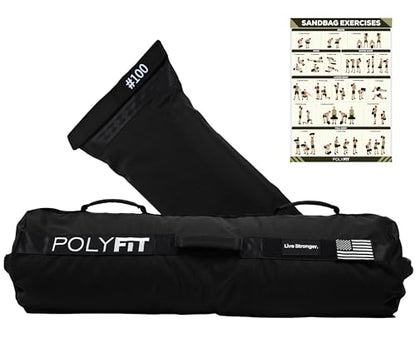 Polyfit Workout Sandbag Pro - Exact Sizing with Triple Closure Filler Bag - color: BLACK, size: 100 LB
