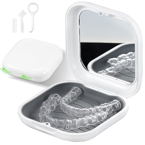 Retainer Case with Mirror, Compatible with Invisalign, Aligner - White | Slim & Premium, Portable for Travel, Customized Magnetic Closure, Accessories: Retainer Remover Tool, Seater, Brush - color: Square: White