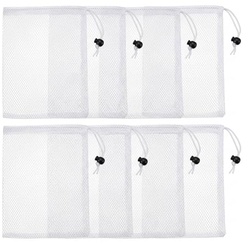 8 Chum Bags and Chum Buckets, Bait Bags for Fishing and Saltwater Fishing, White 30x40 Mesh with Drawstrings, Fishing Gear Accessories