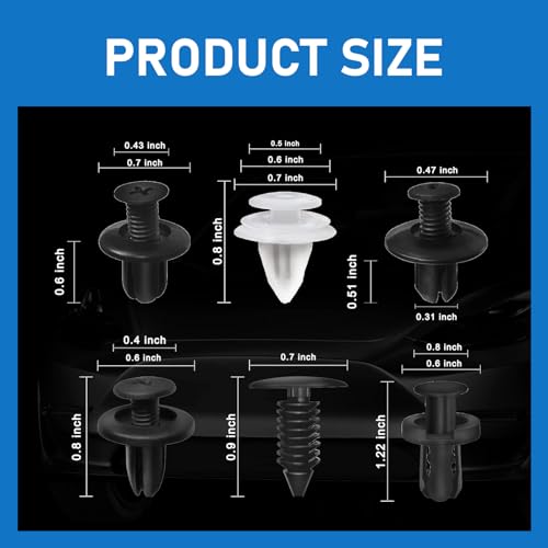 100 PCS Car Buckle Combination Set, PA66 Injection Molded Bumper Push Fastener Rivet Clamp Expansion Screw, Universal Fastening Screw Replacement Kit, Suitable for Most Models (Black & White)