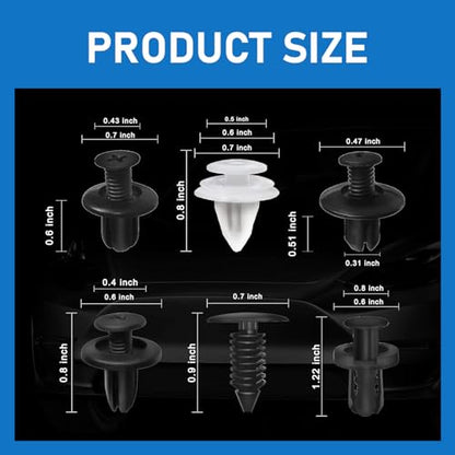 100 PCS Car Buckle Combination Set, PA66 Injection Molded Bumper Push Fastener Rivet Clamp Expansion Screw, Universal Fastening Screw Replacement Kit, Suitable for Most Models (Black & White)