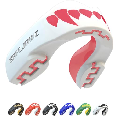 SAFEJAWZ Pink Fangz Mouth Guard, Youth Dual Layer Mouthguard with Case - color: Pink Fangz, size: Junior (<11)