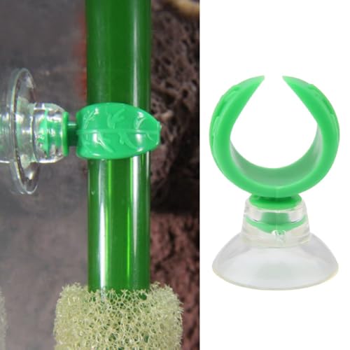 4 Pcs Green Aquarium Airline Tube Holders – Leaf Design Suction Cup Clips for 18-24mm Tubing, Adjustable Fish Tank Air Tube Clamps(S: 1.46cm)