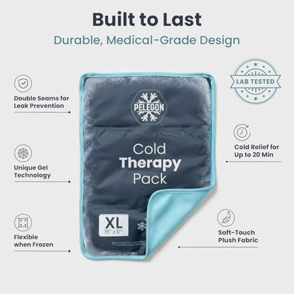 Pelegon Large Ice Packs for Injuries Reusable XL (11" x 15") Ice Pack for Back, Reusable Gel Ice Pack for Knee, Flexible Cold Pack for Shoulder, Hip & Neck, Soft Fabric Side, Leakproof Design - 1 Pack - size: XL (1 Pack)